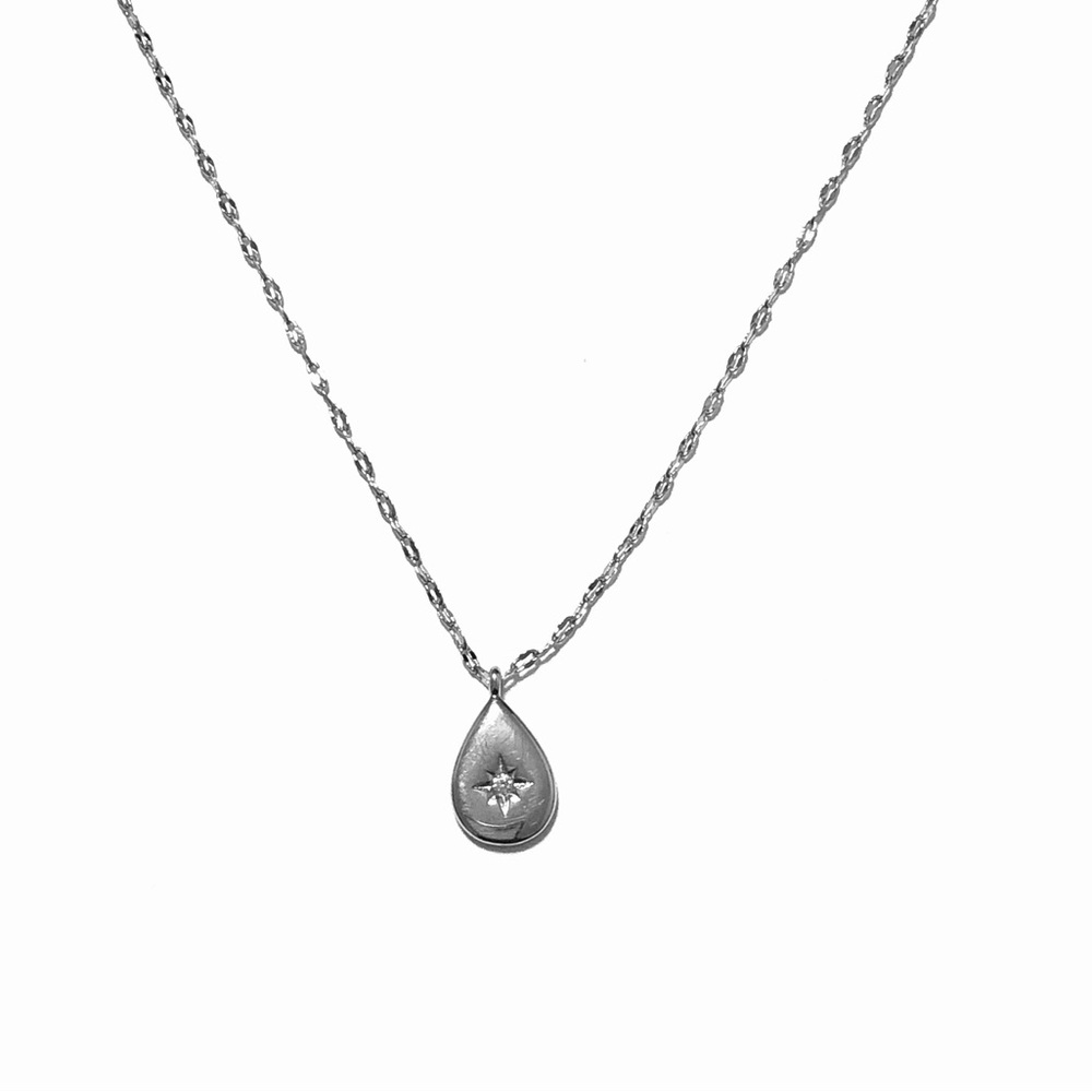 Sterling Silver Water Drop Star Necklace